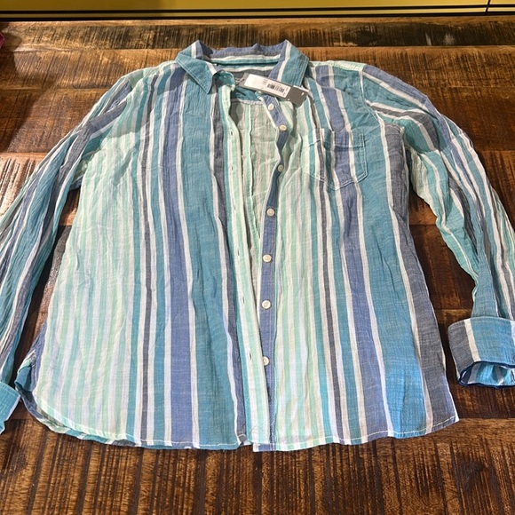 JC Penny NWT  Striped Top Shirt scuba blue Multicolor large - Picture 1 of 5